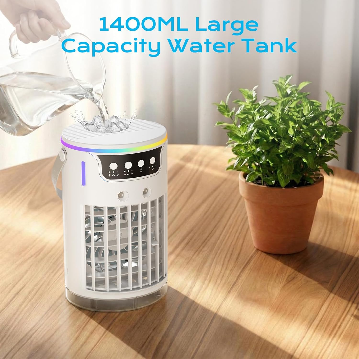 Portable Air Conditioners, Mini Air Conditioner with Remote Control, 3 Speed, 3 Mist Modes, 7 Light,1-4H Timer, Evaporative Air Cooler Fan for Bedroom Office