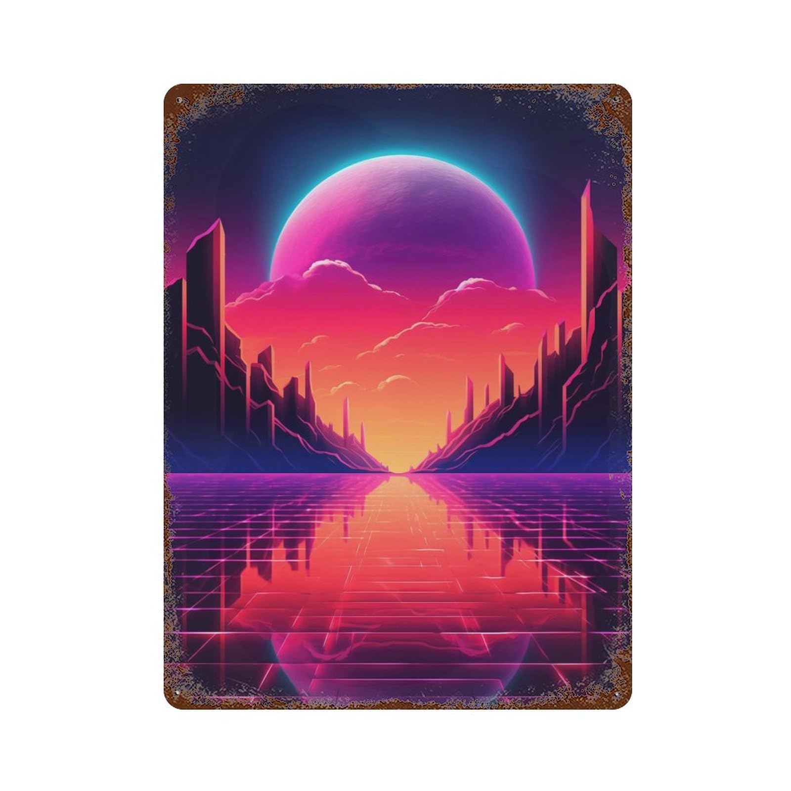 Retrowave Chroma Dreams Rusty Metal Tin Sign 15.7"x11.8", Old School Wall Decor for Garage, Pub Or Kitchen