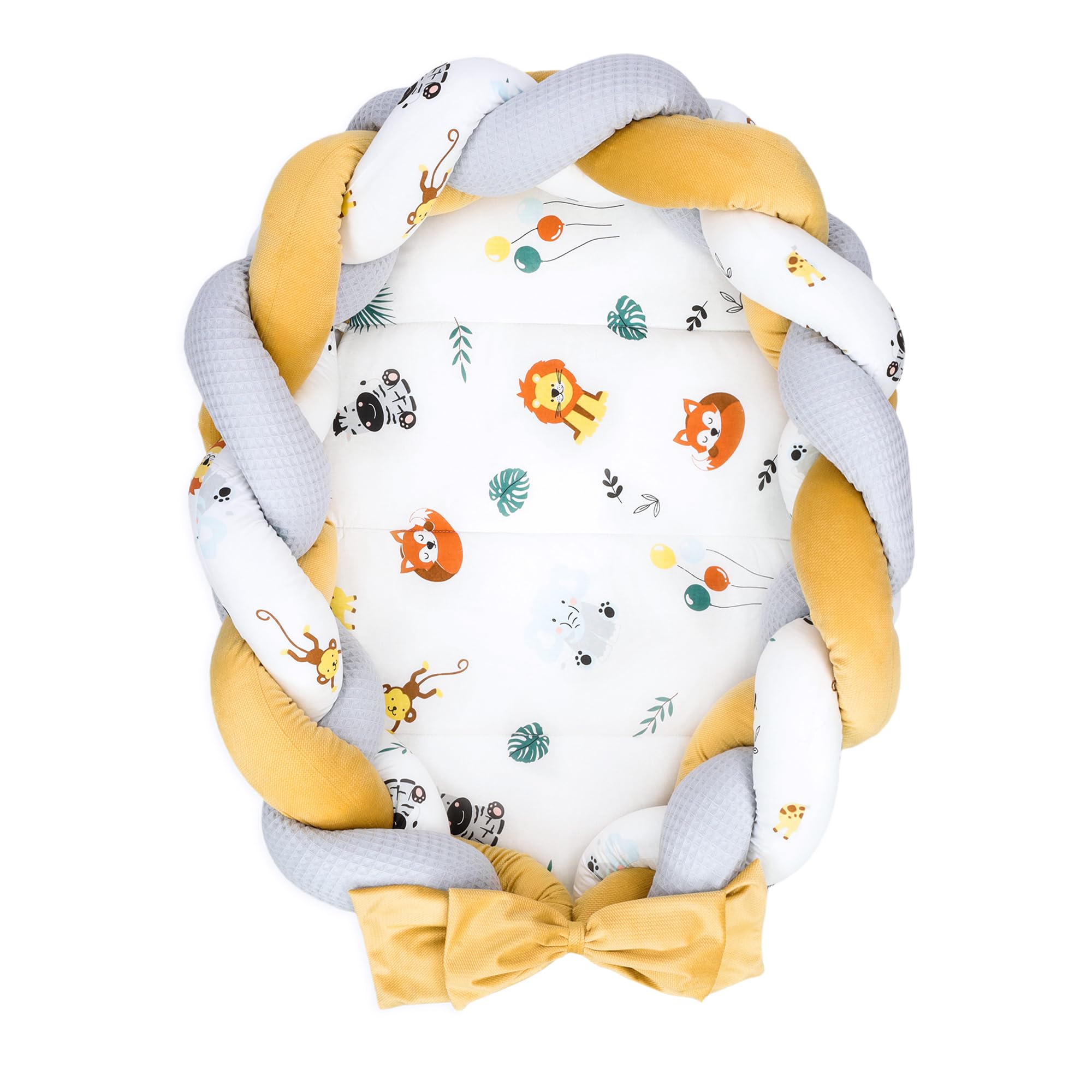 Nido neonato Babynest 75 x 45 cm – Velluto nido di coccole con cuscino a treccia pieghevole set letto bambino nido a due lati Safari