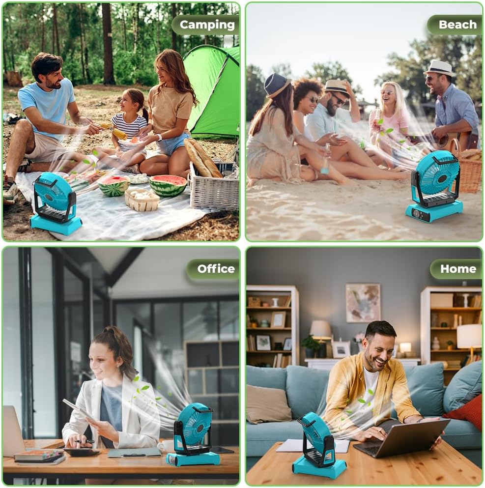 Rechargeable Camping Fan - 30000mAh Battery Powered Portable Fan with LED Lantern - 360°Rotation & 9 Speeds Battery Operated Outdoor Beach Tent Fans for Camping, Hiking, Travel, Home Office, Blue - Image 6