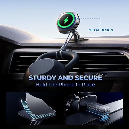 Miniatura 6 de Cargador MagSafe para coche, aleación de zinc de 15 W, carga rápida, magnético, inalámbrico, soporte para teléfono, compatible con iPhone 15 Pro Max