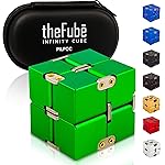 PILPOC theFube Infinity Cube Fidget Desk Toy - Aluminum Infinite Magic Cube with Case, Sturdy, Heavy, Relieve Stress and Anxiety, for ADD, ADHD, OCD (Green)
