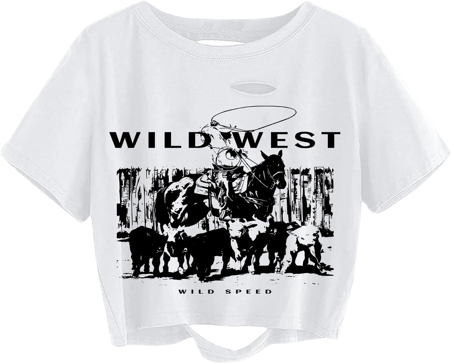 Women Sun Moon Graphic Distressed Crop Top Oversized Short Sleeve Ripped Tee Shirt