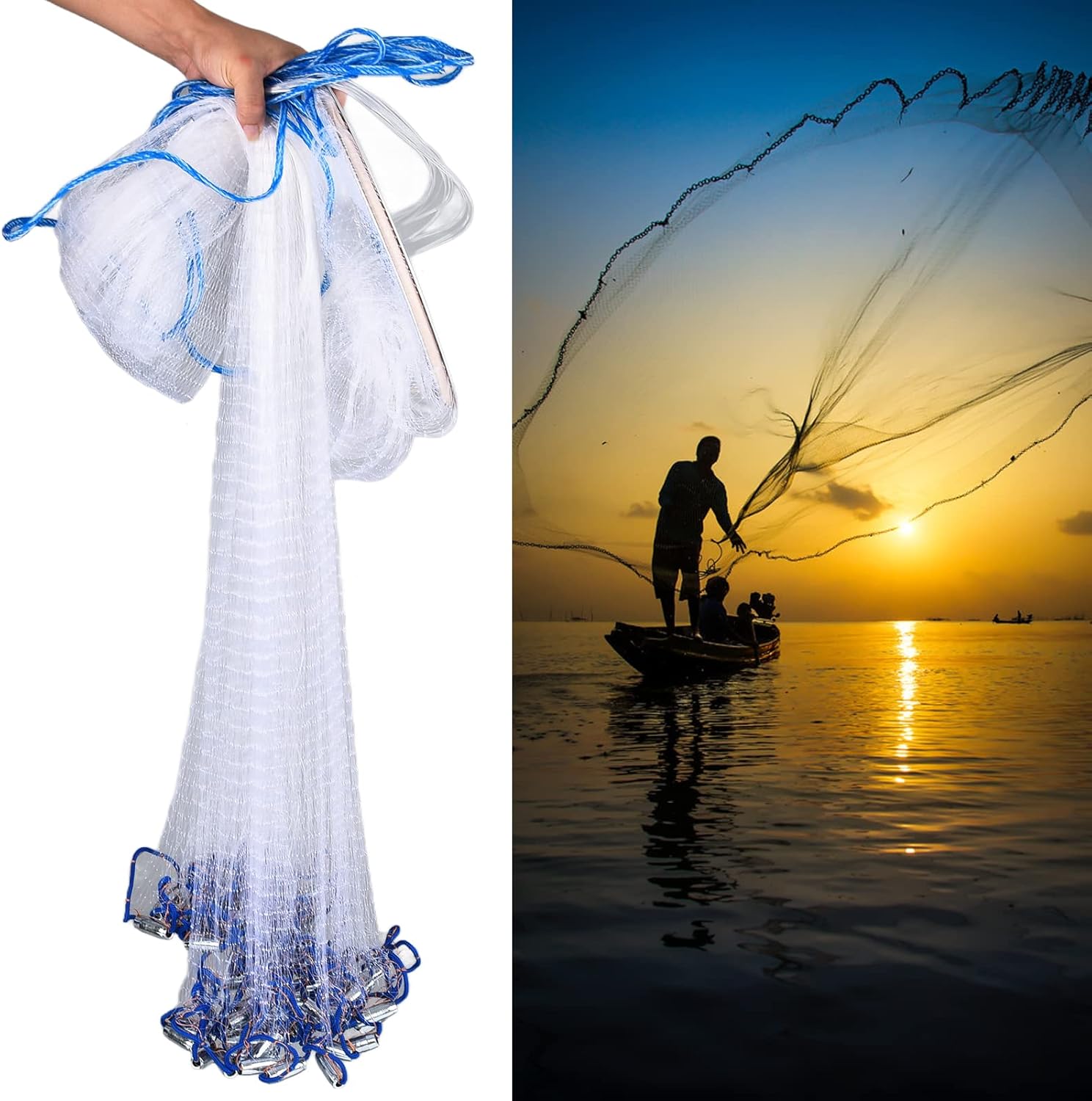 Gavigain Fishing Net with Flexible Casting for Harvesting Bait Outdoors Stainless Steel Sinkers Easy Operation Fishing Accessory for Fishing Enthusiasts