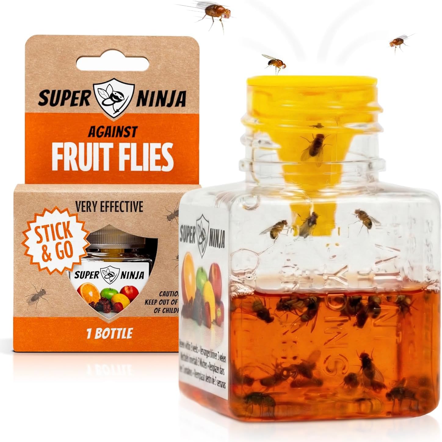 Fruit Fly Trap - 1 pack, Highly Effective Fruit Fly Killer for Home & Kitchen, Up to 3 Weeks of Performance per Bottle, Child & Pet Friendly