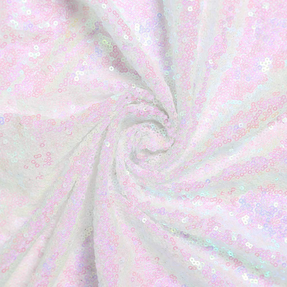 Lot de 4 rideaux à paillettes blanches irisées de 0,6 x 2,4 m - Toile de fond à paillettes irisées pour fête, mariage, fête prénatale, rideau de photographie