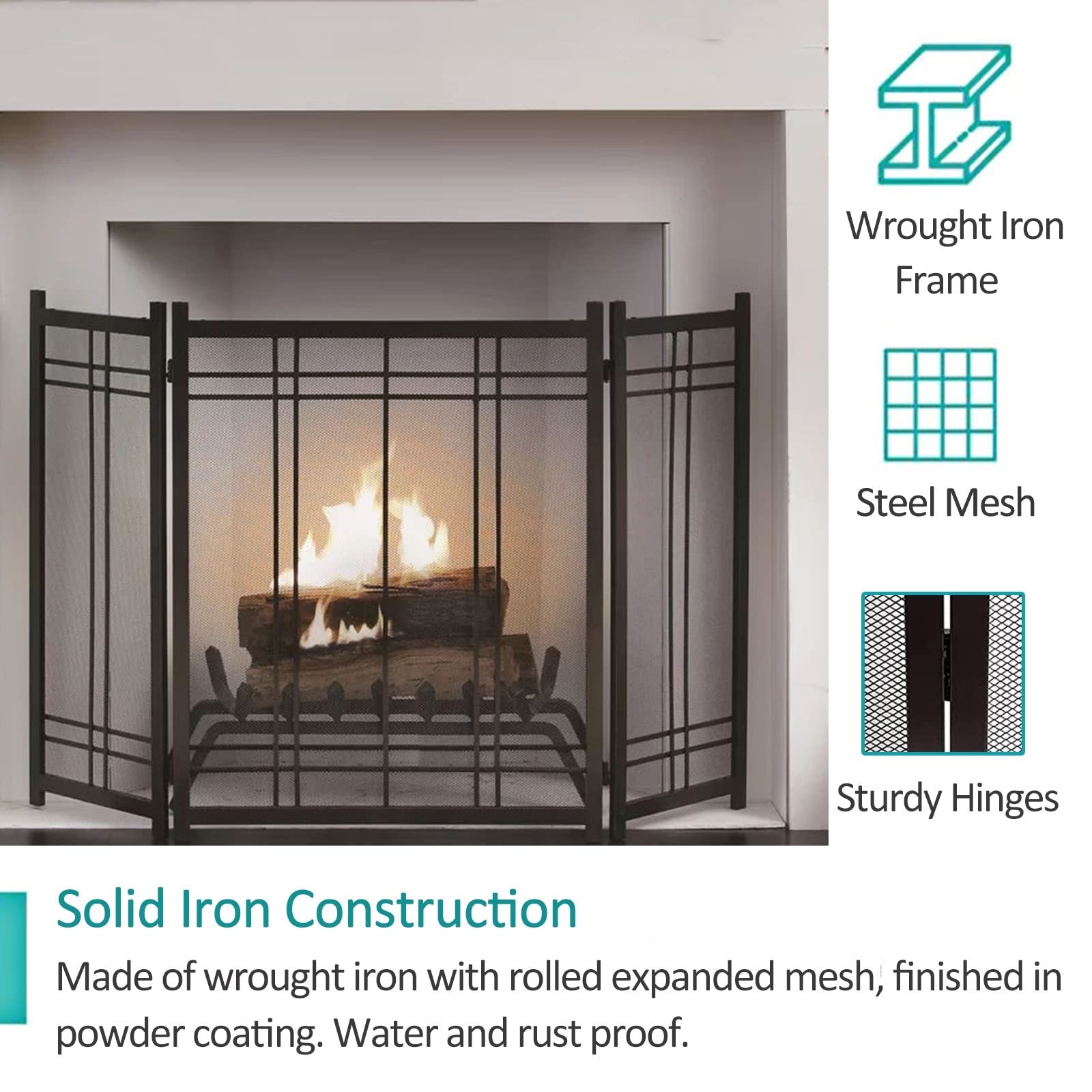 暖炉マントルピース用ガード（黒い鉄製折りたたみ式） 暖炉マントルピース用ガード（黒い鉄製折りたたみ式） 暖炉マントル