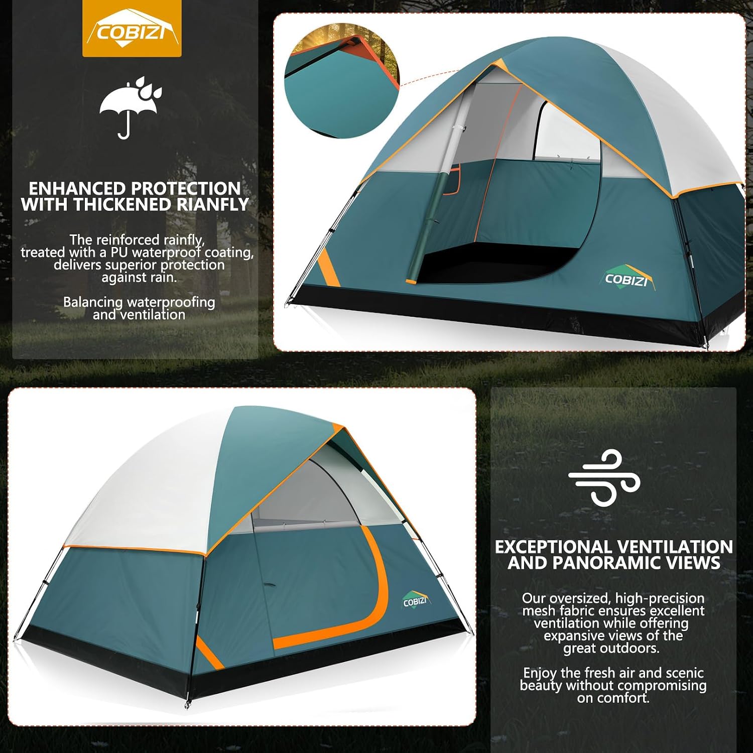 COBIZI 4-6-8-10-12 Person Camping Tent, Spacious Family Tents for Camping Ideal for Camping, Hiking, 3500mm Waterproof Double-Layer Windproof Tent for Hiking & Backpacking
