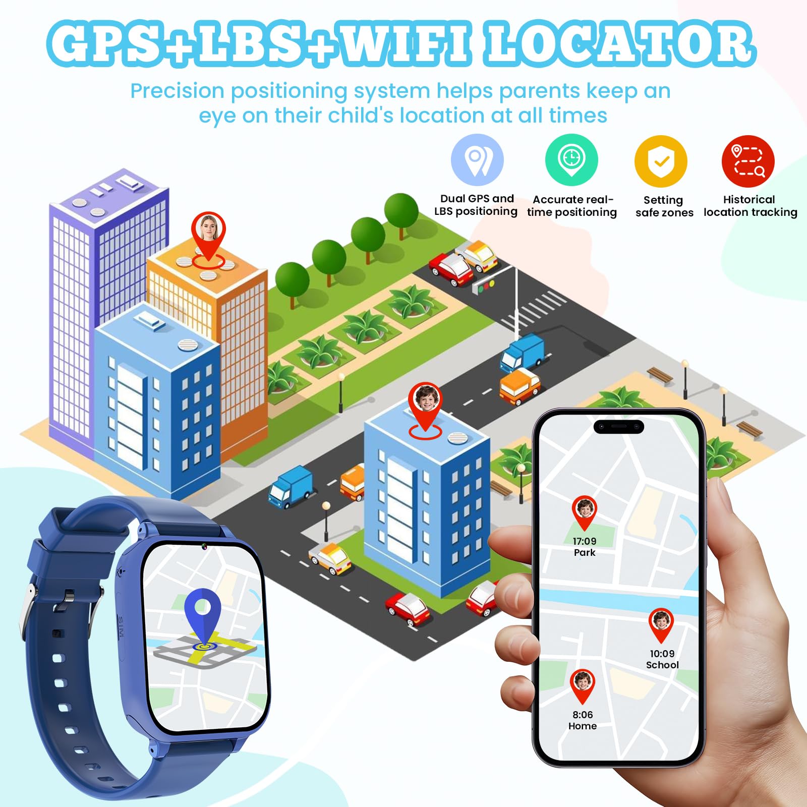 4G Smartwatch Bambini, Kids Smart Watch Intelligente con GPS, SOS, WIFI, Chat Vocale, Videochiamata, Modo Classe, Giochi Sveglia Contapassi Ragazzi Ragazze Orologio Regalo 4 ai 12 anni, Blu Navy