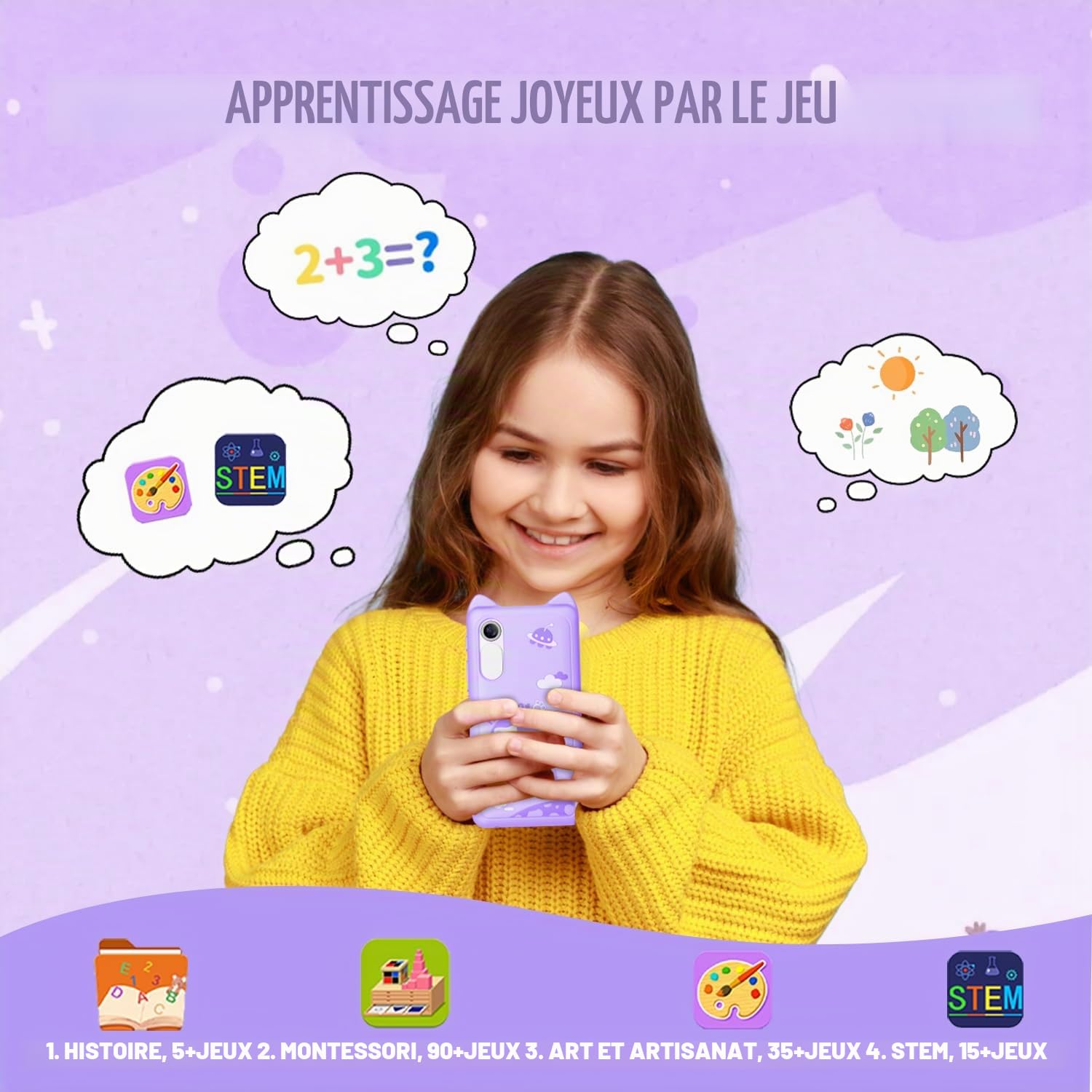 Téléphone pour Enfant,3,97 "Tactile Toddler Smartphone Jouets d’Apprentissage, Faux téléphone Jouet avec Jeux éducatifs Lecteur de Musique, Cadeaux d’Anniversaire de Noël pour l’âge 3-12, Carte SD 8G