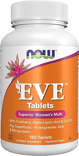 Miniatura 8 de NOW Suplementos, Multivitamínico Eve™ para mujer con arándano, ácido alfa lipoico y CoQ10, además de superfrutas - granada, acai y mangostán, 90