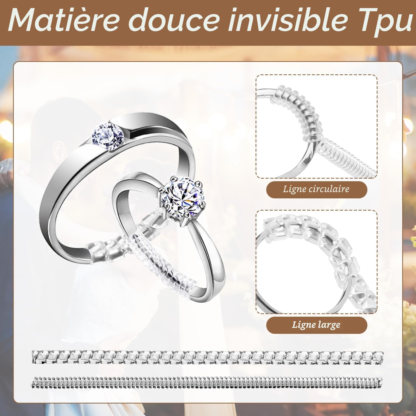 20 pièces Ajusteur de Taille de Bague Invisible pour Bagues Desserrées, Ajusteurs D'anneaux en Spirale, Tailles Adaptateur Bague Trop Grande