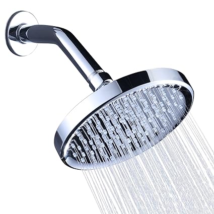 ALEASHA Shower Heads High Pressure Rainfall - 6 Inch Fixed Shower Head - Bulit in flow restrictor - Adjustable Angle for Bath Shower - Chrome(1.8 GPM)