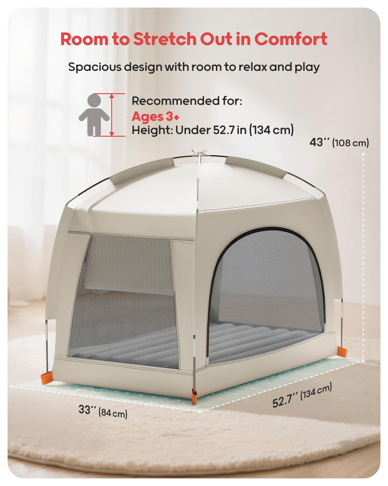 QPAU Letto gonfiabile da viaggio per bambini con tenda – Materasso ad aria per bambini leggero con pompa a mano – soluzione portatile per dormire per interni ed esterni, per campeggio, viaggi, casa