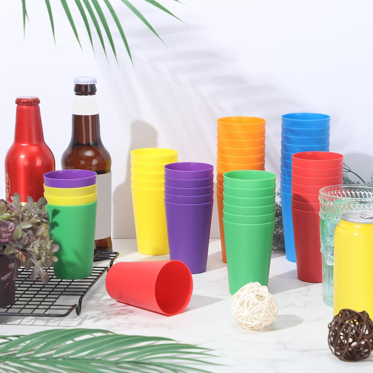 Yahenda 100 Pack 5.5 oz Plastic Cups Reusable Drinking Cups for Children Colorful Plastic Small Stackable Toddler Unbreakable for Baby Adults Christmas Fiesta Restaurant