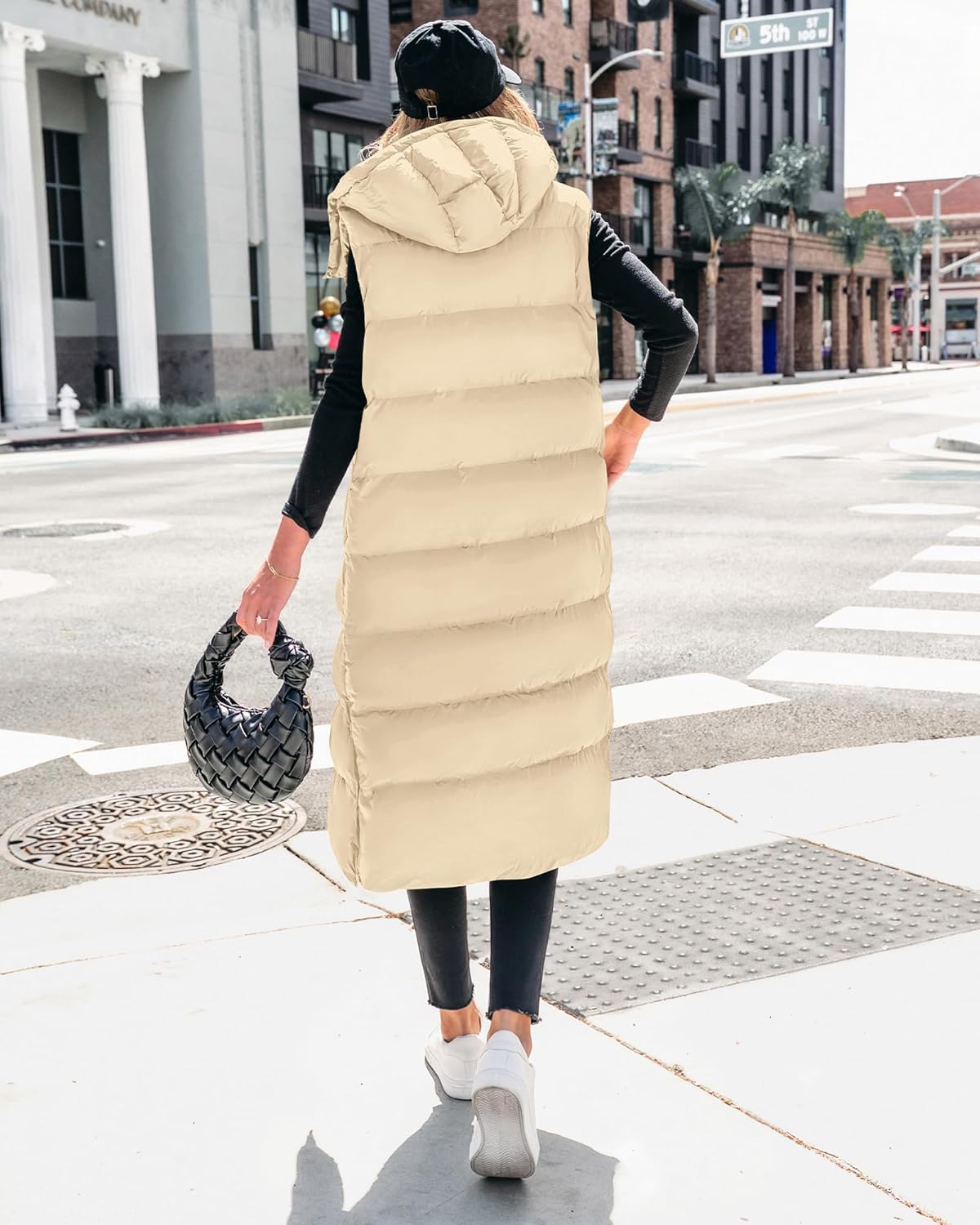 BTFBM Long Puffer Vest Women Quilted Hooded Button Down Zip Up Sleeveless Vests Outerwear Padded Jacket Fall Winter Coat - Image 3