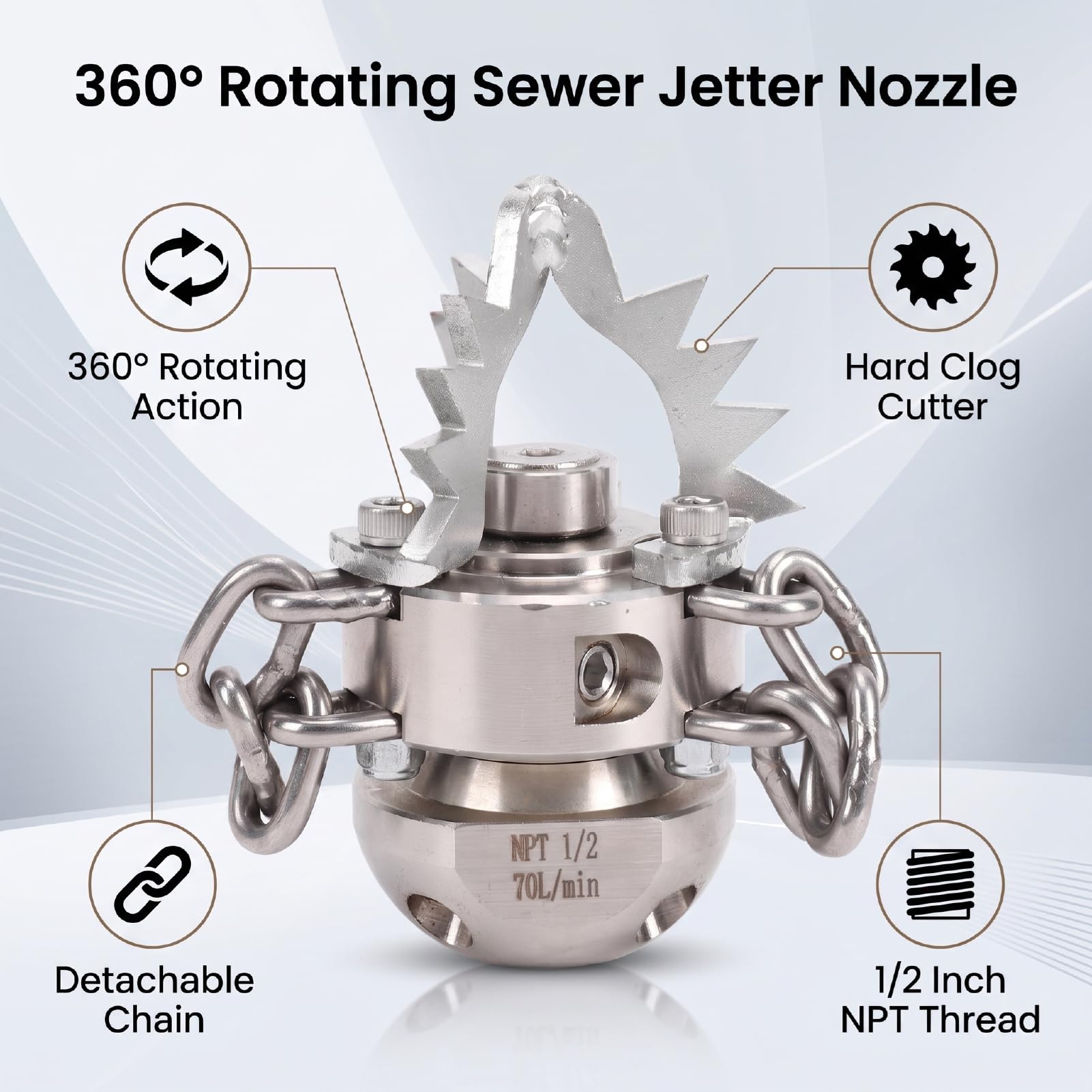 FTVOGUE Buse de Nettoyage Rotative 360°, Filetage NPT 1/2 Pouce