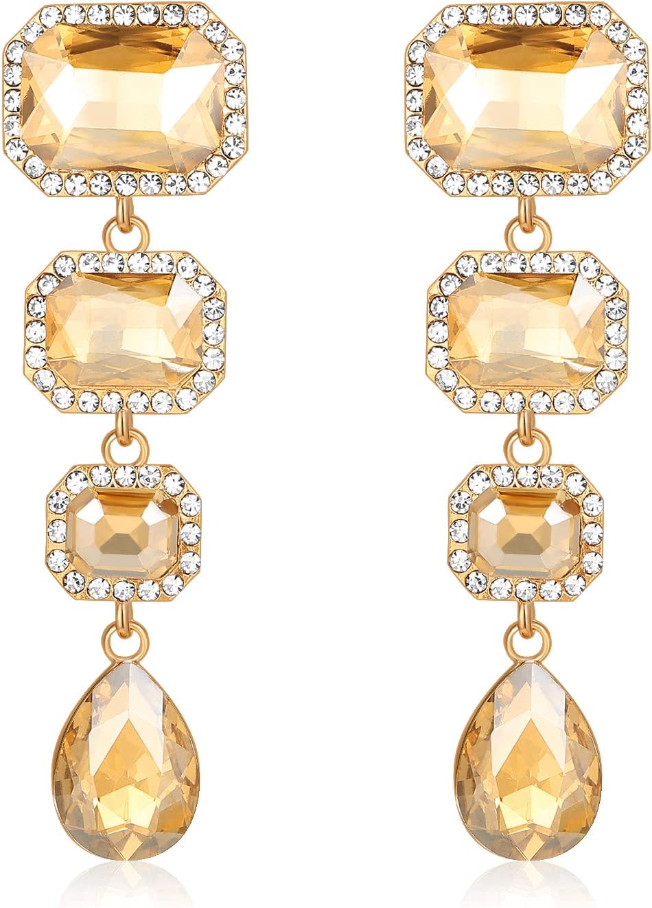 Vintage Rhinestone Drop Dangle Earrings Statement Crystal Dangling Earrings Rectangle Teardrop Chandelier Earrings for Women