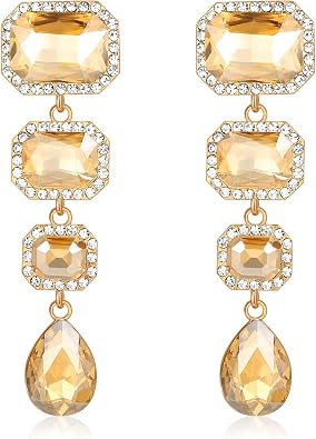 Vintage Rhinestone Drop Dangle Earrings Statement Crystal Dangling Earrings Rectangle Teardrop Chandelier Earrings for Women