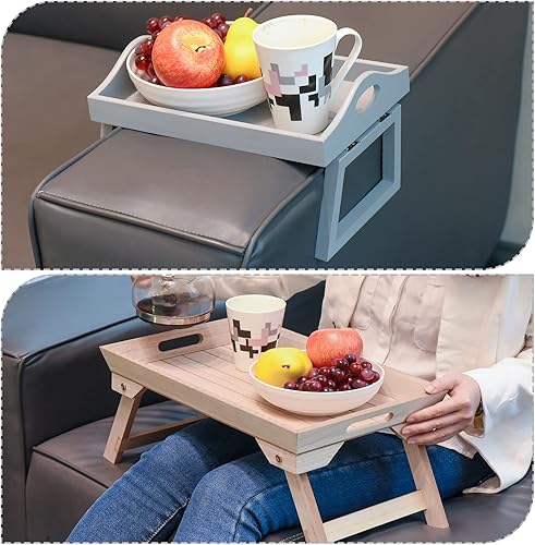 Miniatura 5 de PATIKIL Bandeja de desayuno de 17.7 x 11.0 x 8.7 in, paquete de 2 bandejas de cama con patas plegables, bandeja portátil de madera para servir,