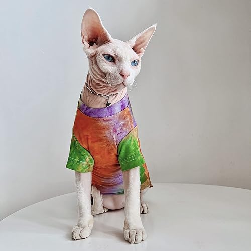 Miniatura 5 de Bonaweite Hairless Cats Rainbow Rendering - Camiseta para primavera, verano y otoño, transpirable, ropa de gato, chaleco para Sphynx, Cornish Rex,
