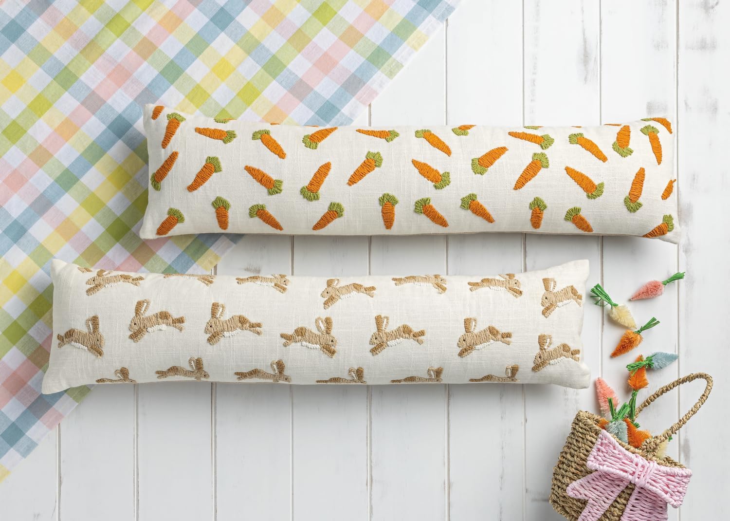 Mud Pie Easter Bunny Long Embroidery Pillow