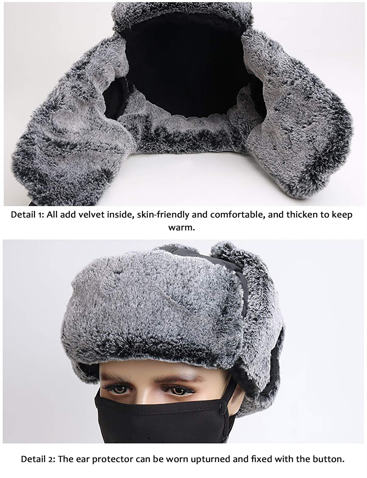 Sombreros de invierno, sombrero bombardero sombrero bombardero sombreros de piel sintética eflap ng sombrero cálido ushanka ruso tropor trampero sombrero para esquiar al aire libre