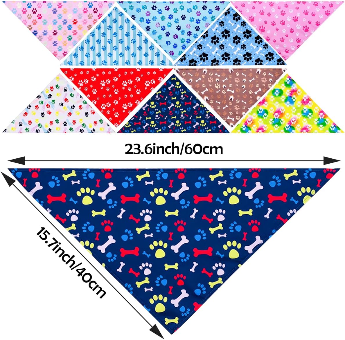 PET SHOW 50Pcs Paw Pattern Dog Bandanas Bulk Washable Puppy Girl Boy Triangle Bibs Accessories for Small Medium Dogs Cats Pets