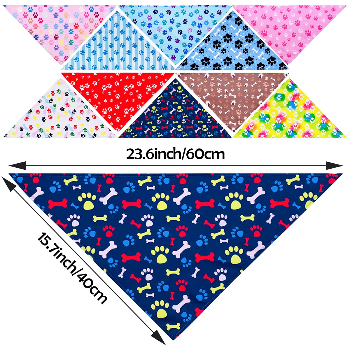 PET SHOW 50 Bandanas para Perros con patrón de Patas, Lavables a Granel, para Cachorros, niñas, niños, Baberos Triangulares, Accesorios para Perros pequeños y medianos, Gatos, Mascotas
