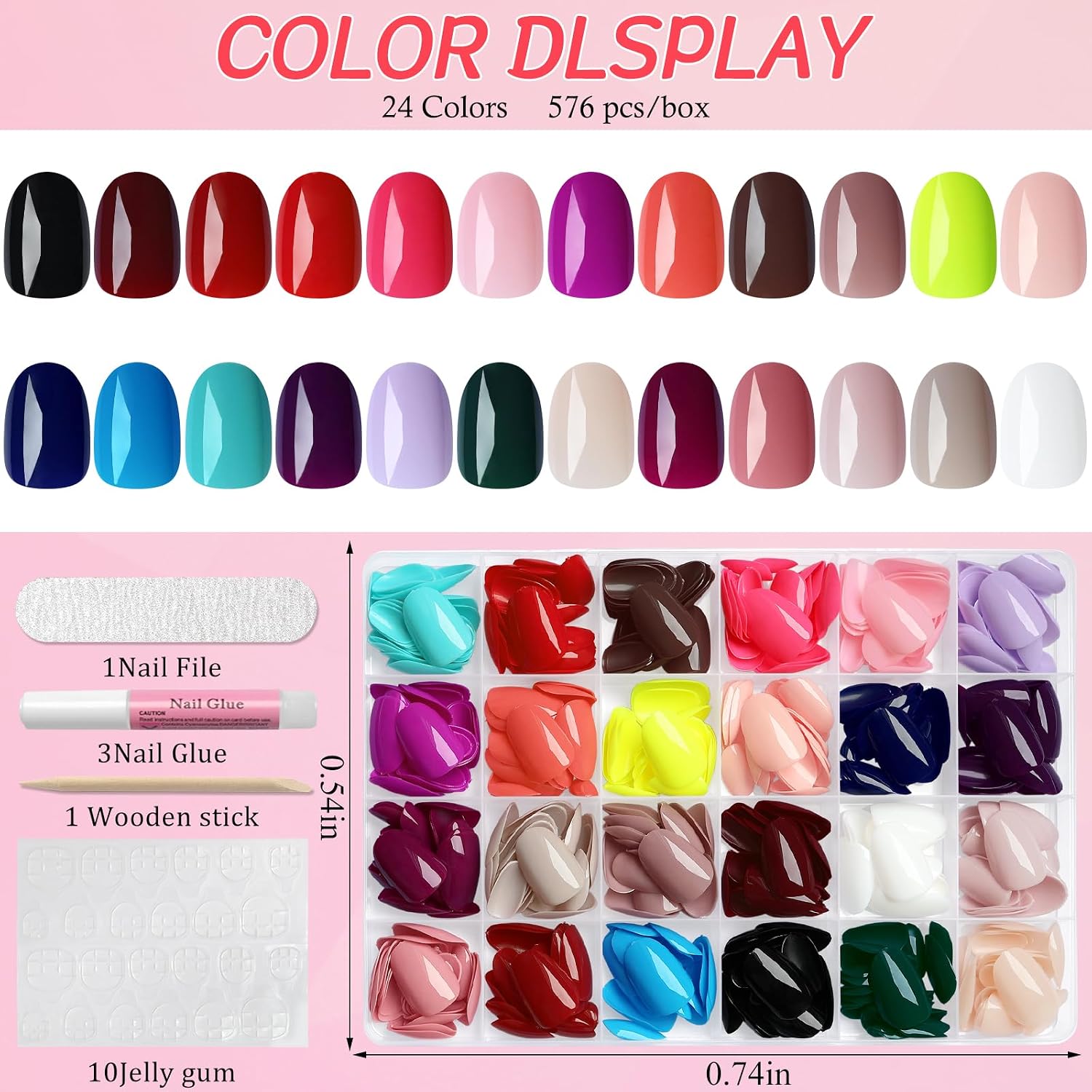 576pc Oval Press on Nails Short Fake Nails Press ons Acrylic Nail Press on Nail Round Glue on Nails for Women, 24 Color Stick on Nail Tip Artificial Fingernail Presson Nails with Glue&Tab