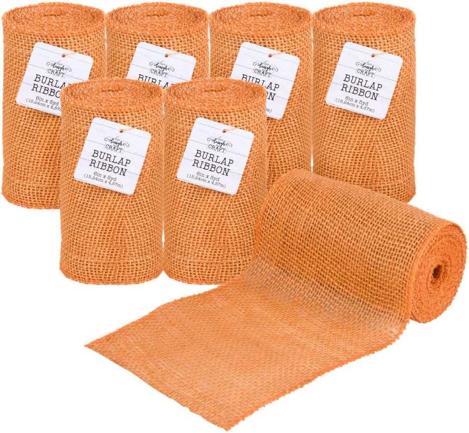 Love Laugh Craft Jute Burlap, Finished Edges, 6 Inch x 5 Yards, 7 Rolls, Mango