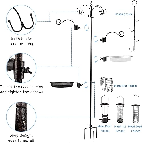 Miniatura 6 de Kit de estación de alimentación de pájaros, poste de comedero de aves silvestres, kit colgante con jaula de sebo para pájaros, bandeja de malla de