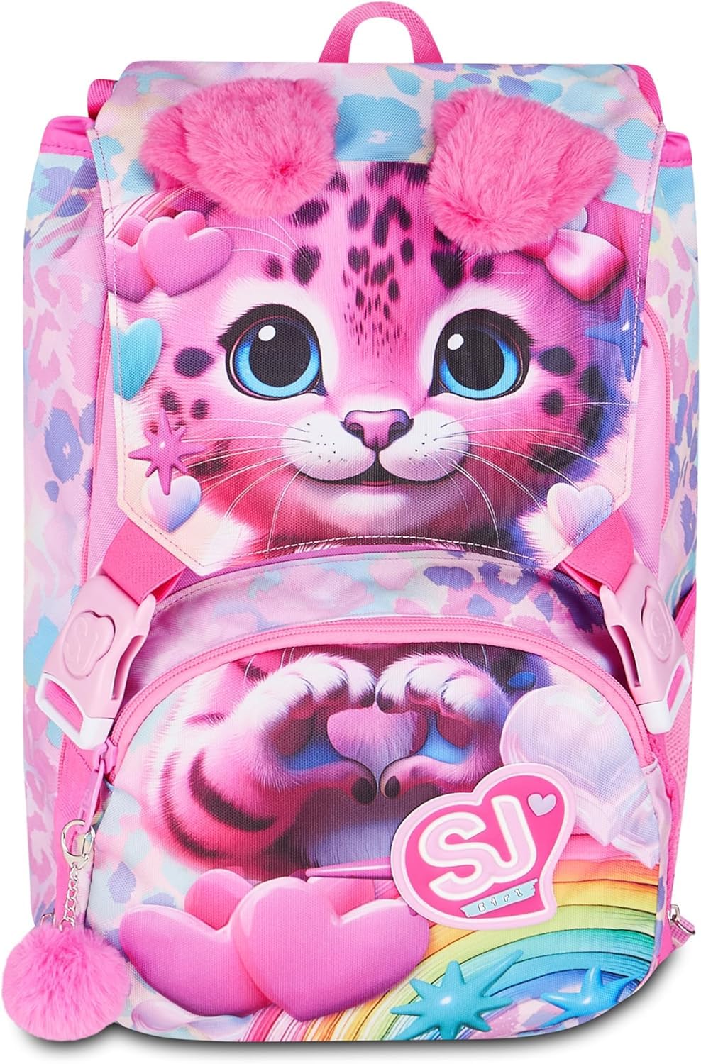 Set Scuola 2 Pezzi Per Seven Sj Heart Buddy Fan Zaino Scuola Elementare Bambina + Astuccio 3 Scomparti Completo (45 Accessori) - School Pack Bambini
