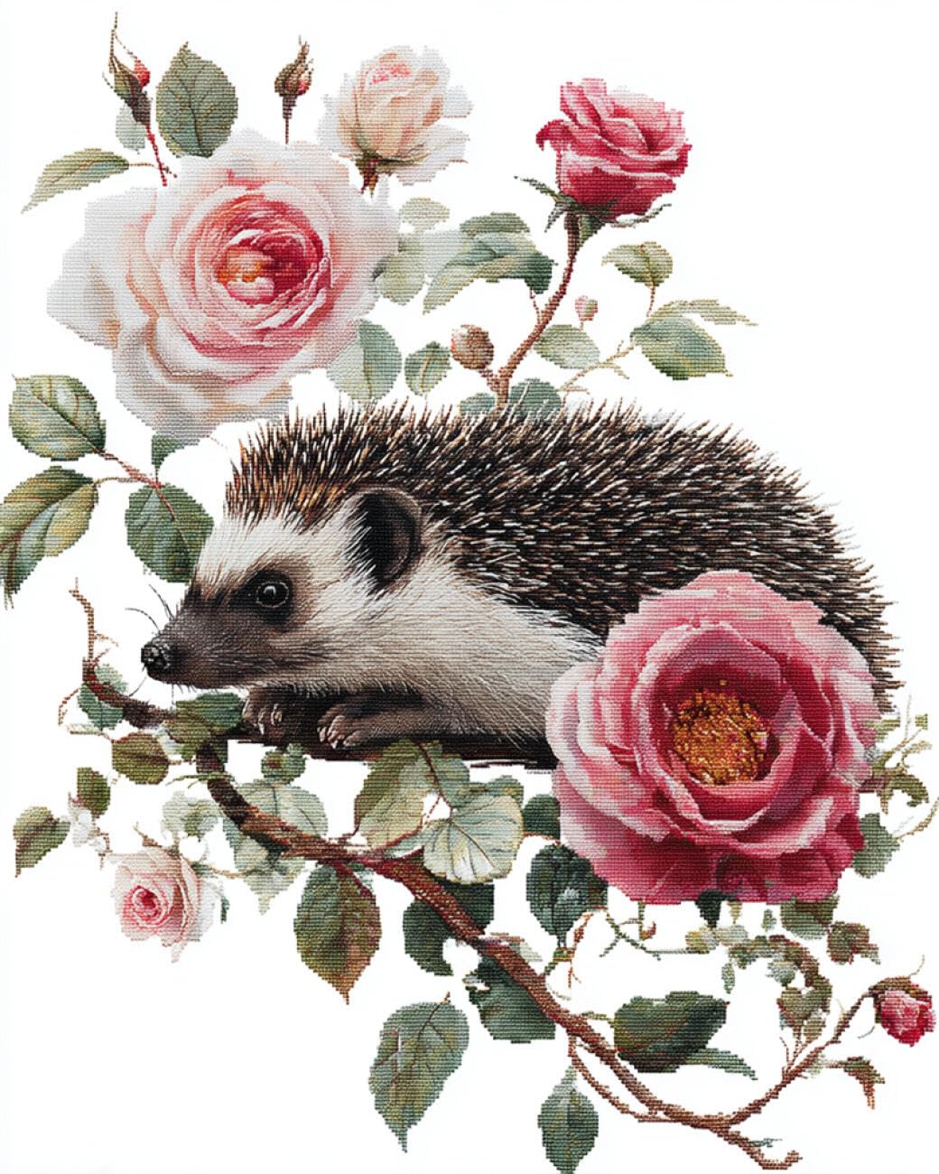 RKFLGEW DIY Embroidery Beads Set Hedgehogs in Trees 50x70cm