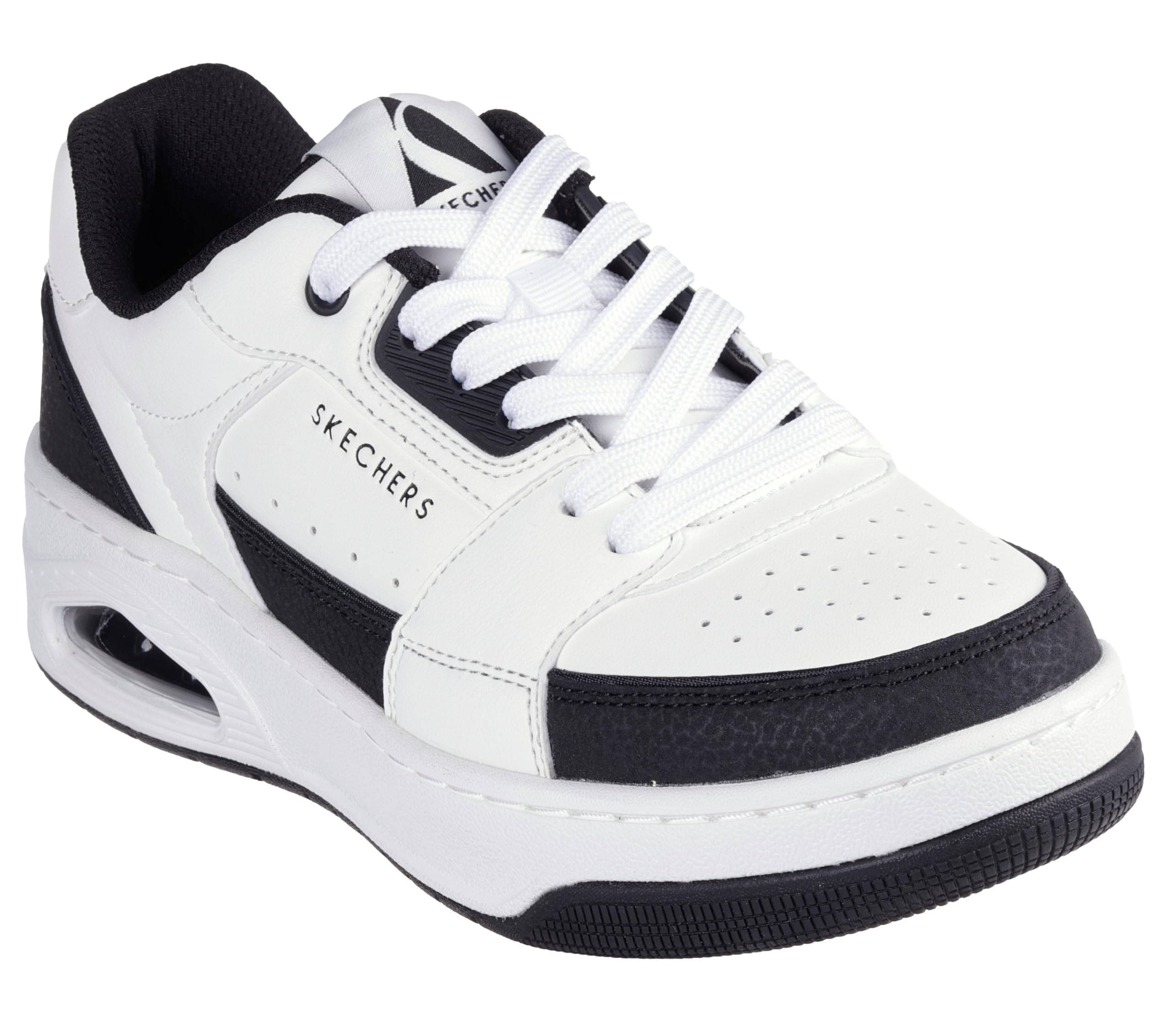 Skechers Uno Court Embossed Leather Lace Up Court Trainer, Black, Size 3, Women