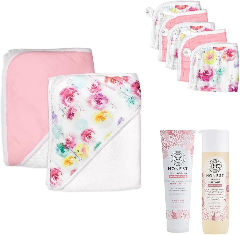 HonestBaby Baby Set de regalo de 9 piezas Bubbles and Cuddles 100% algodón orgánico Loción y baño
