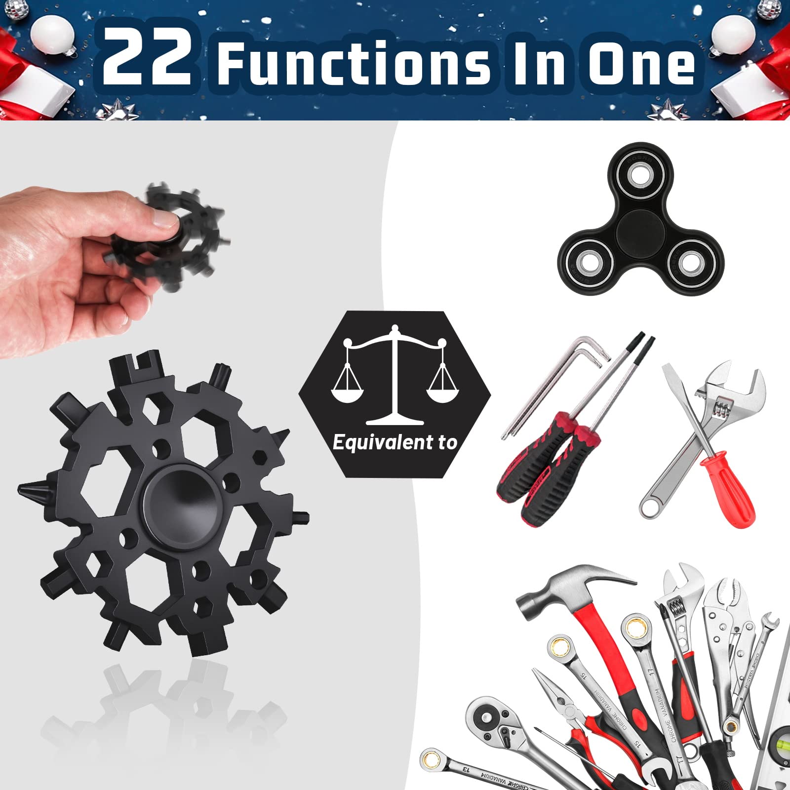 Gifts for Men 22-in-1 Snowflake Multitool as Christmas Stocking Stuffers for Children Teenagers, Adults, Dads, Husbands - Image 4