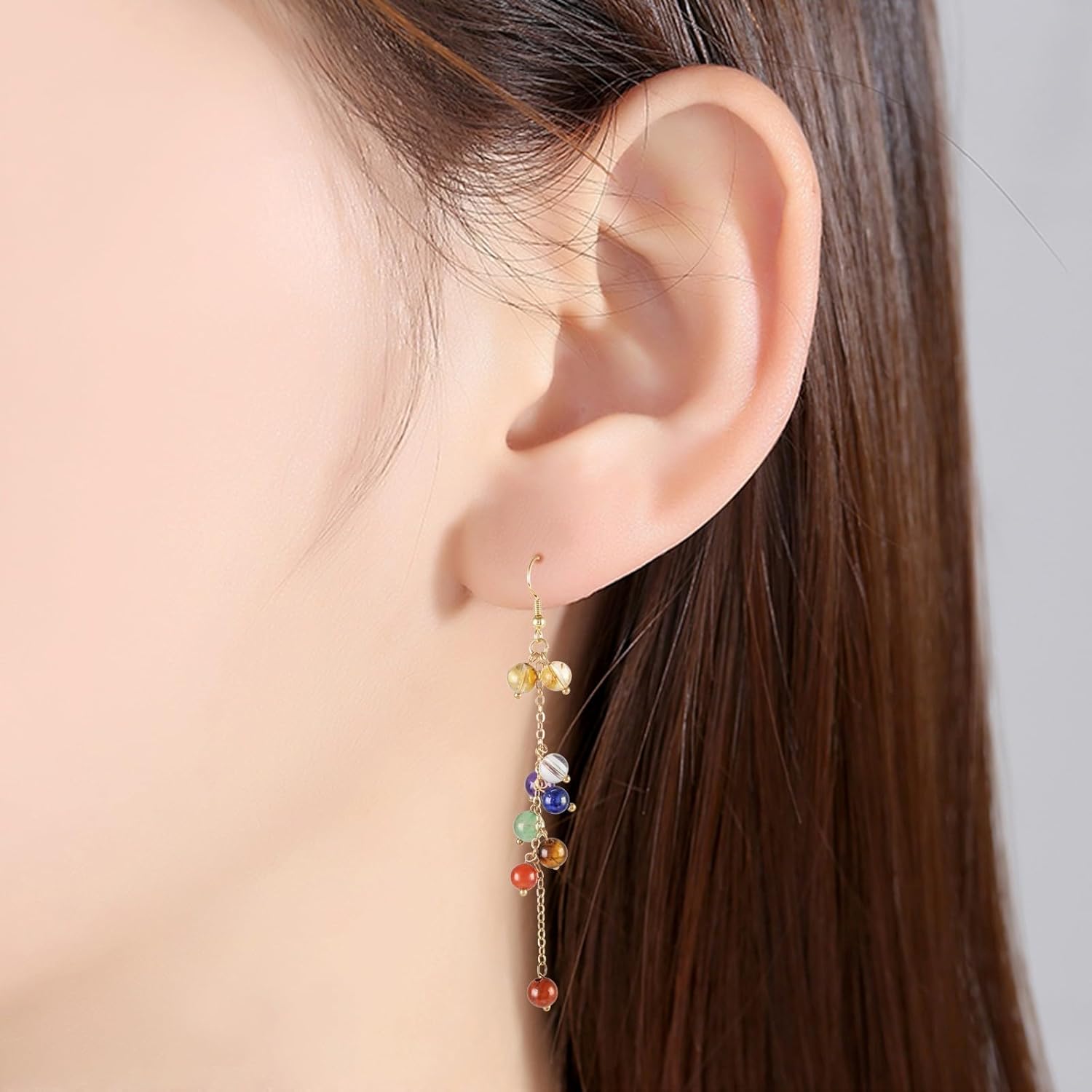 SUNYIK Natural Crystal Stone Bead Dangle Earrings for Women, Tumbled Stones Drop Earrings for Ladies - Image 3