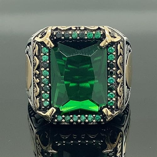 Men Emerald Stone Ring, Green Stone Ring, Vintage Style Ring, Square Stone Ring, Ottoman Style Ring