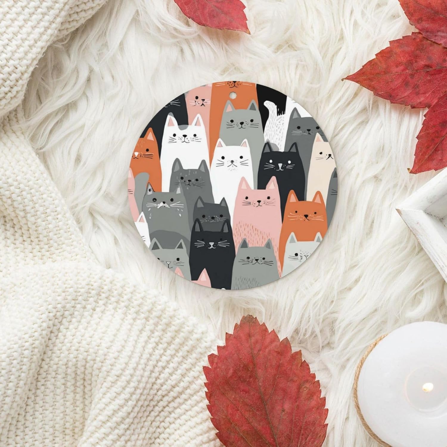 Car Air Freshener 24 PCS Cute Funny Grey Cats Pattern Hanging Car Air Fresheners Auto Interior Decor Card Freshener Strong Scented Card Lavender Cars Scents for Office Bedroom Close Drawer Round Shape