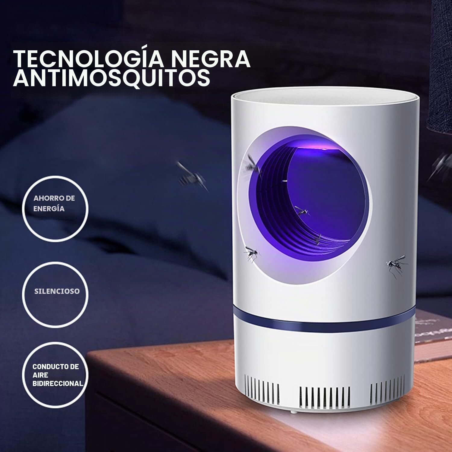 Trampa para mosquitos, Trampa para mosquitos interior, Lámpara USB para mosquitos, atrapa eficazmente mosquitos, moscas e insectos pequeños, Lámpara nocturna LED | BUZZOFF