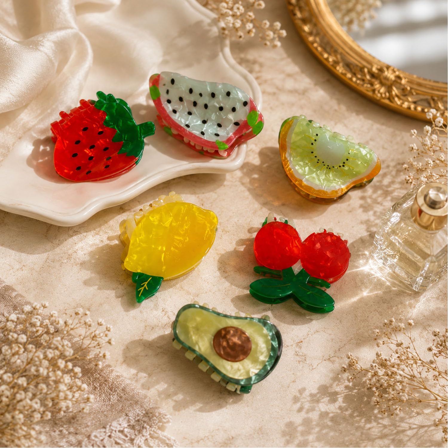 Ashkash 2Pcs Fruit-Inspired Acrylic Hair Claw Clips - Vibrant Lemon, Strawberry, Watermelon & Pineapple Designs for Women - Sweet & Stylish Hair Accessories for Thanksgiving or Everyday Use-image-35