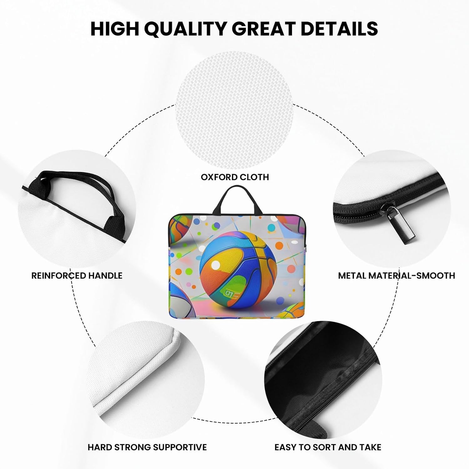 Colorful Basketball Laptop Sleeve Case 14 Inch Waterproof Lightweight Laptop Case Bag with Handle Travel Laptop Bag Briefcase Messenger Bag for Women Men image 5