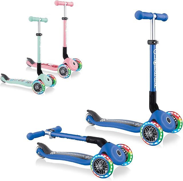 Globber Junior Foldable Fantasy - Kids 3 Wheel Scooter For Ages 2+ Max User Weight 50kg - Folding With Adjustable Handles - LED Wheels - Globber offers 2 Year UK Warranty on all scooters