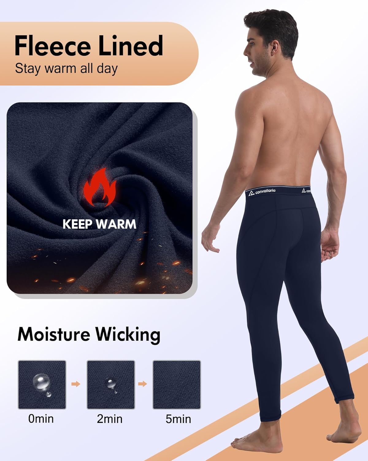 CL convallaria 1 2 4 Pack Men's Thermal Pants Long Johns Fleece Lined Compression Athletic Leggings Base Layer Bottoms - Image 4