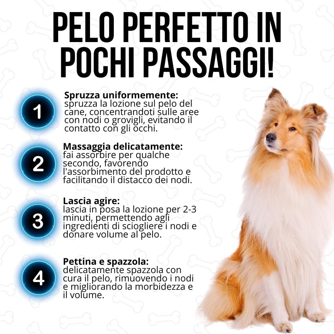 AnimArtì Spray Sciogli Nodi Districante Pelo Cane - Lozione Districante e Volumizzante 98% Origine Vegetale - Ioni D'Argento e Oli Essenziali di Tea Tree e Lavanda - Made in Italy - Formato 200ml