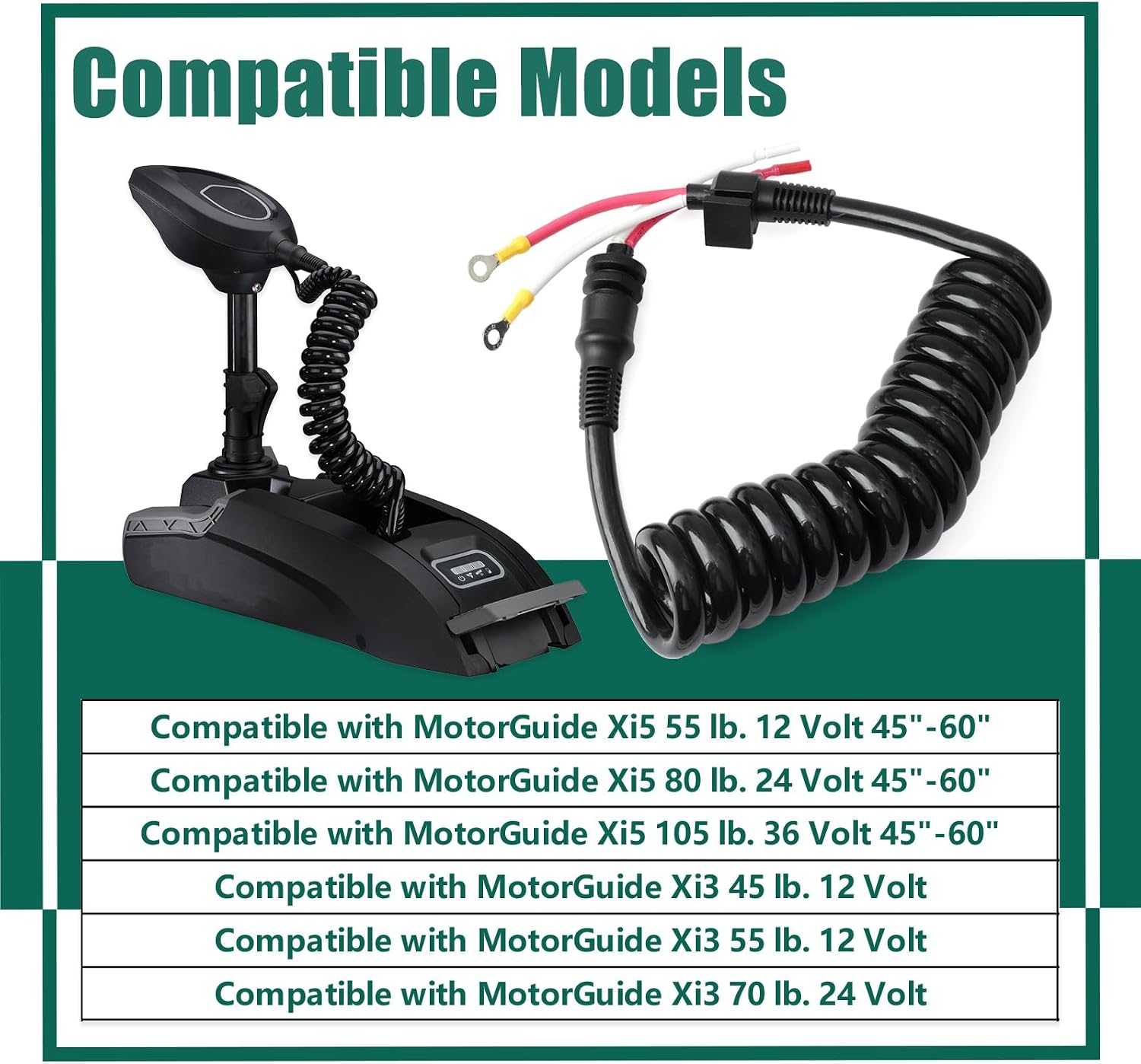 YUXIVCNE 8M0029237 Curly Cable Compatible with MotorGuide Xi3 & Xi5 | Replace 8M0139002, Power Coil Cord, Direct Install, Coiled Layout, Flexible Line, Stable Connection
