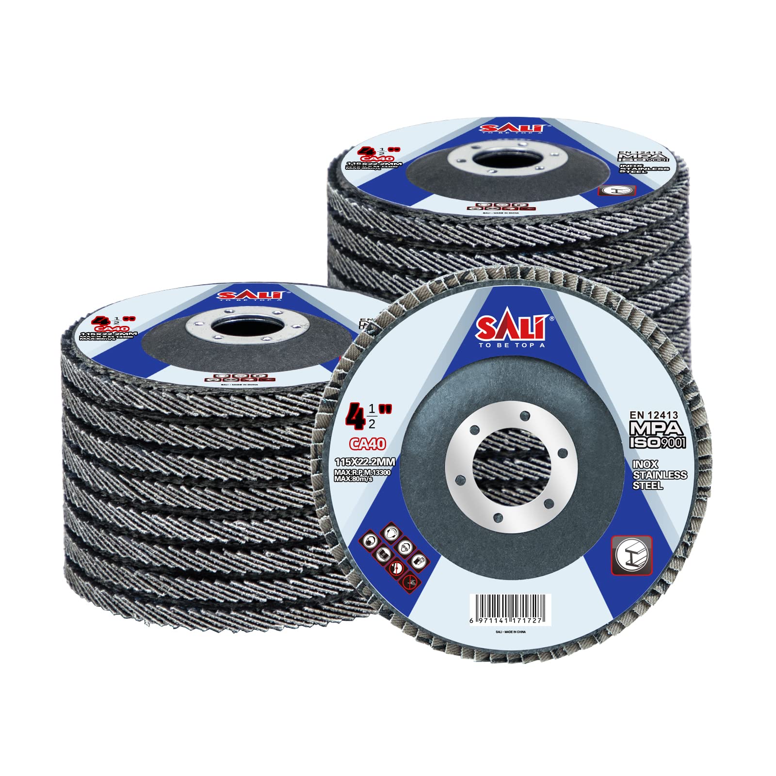 Sali 20 Pack Flap Disc 40 Grit 4.5" x 7/8-Inch Sanding Disc Bevel Type #29 Premium and Industrial Grade Angle Grinder Grinding Wheel High Performance