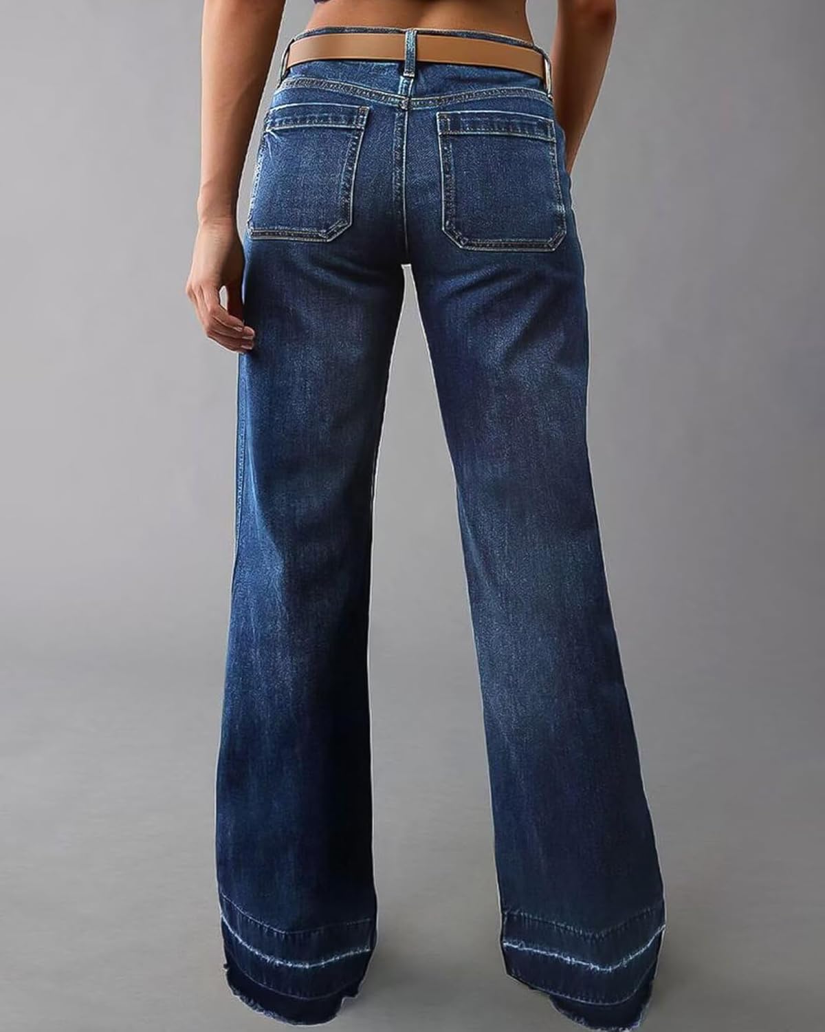 Wide Straight Leg Stretchy Jeans for Women Mid High Waisted Baggy Denim Pants with Deep Pockets. - Image 2