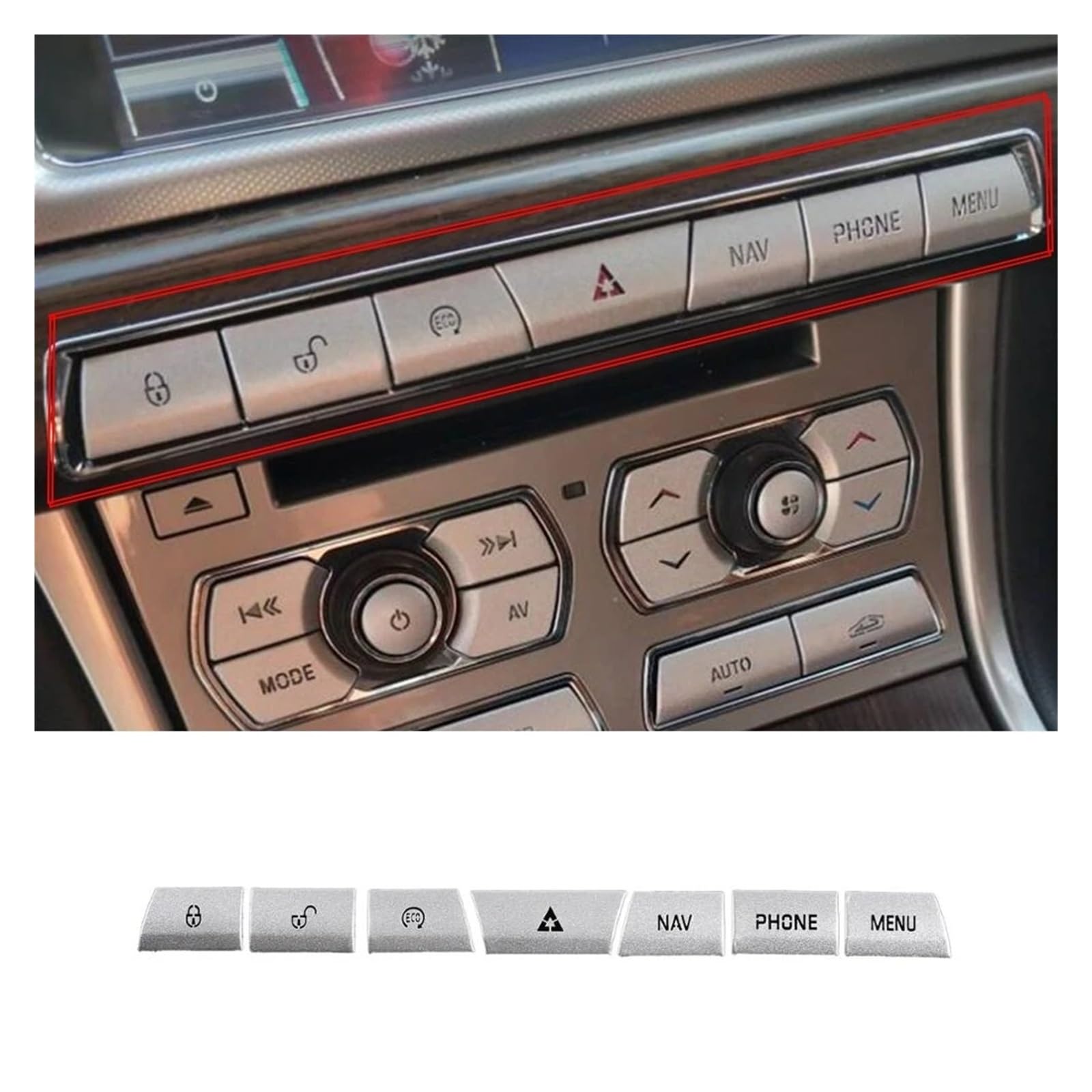 Interior Mouldings for Jaguar XF 2012 2013 2014 2015 Car Central Control Air Conditioner Multimedia Button Stickers Interior Accessories Car Accessory(E)